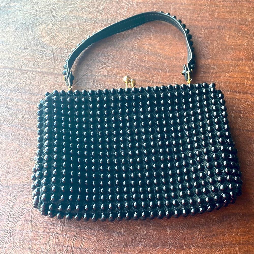 Vintage Black Ball Party Purse Kiss Clasp